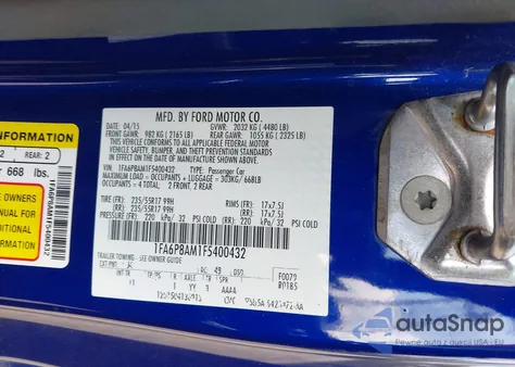 2015 Ford Mustang V6 from USA, damaged, VIN 1FA6P8AM1F5400432